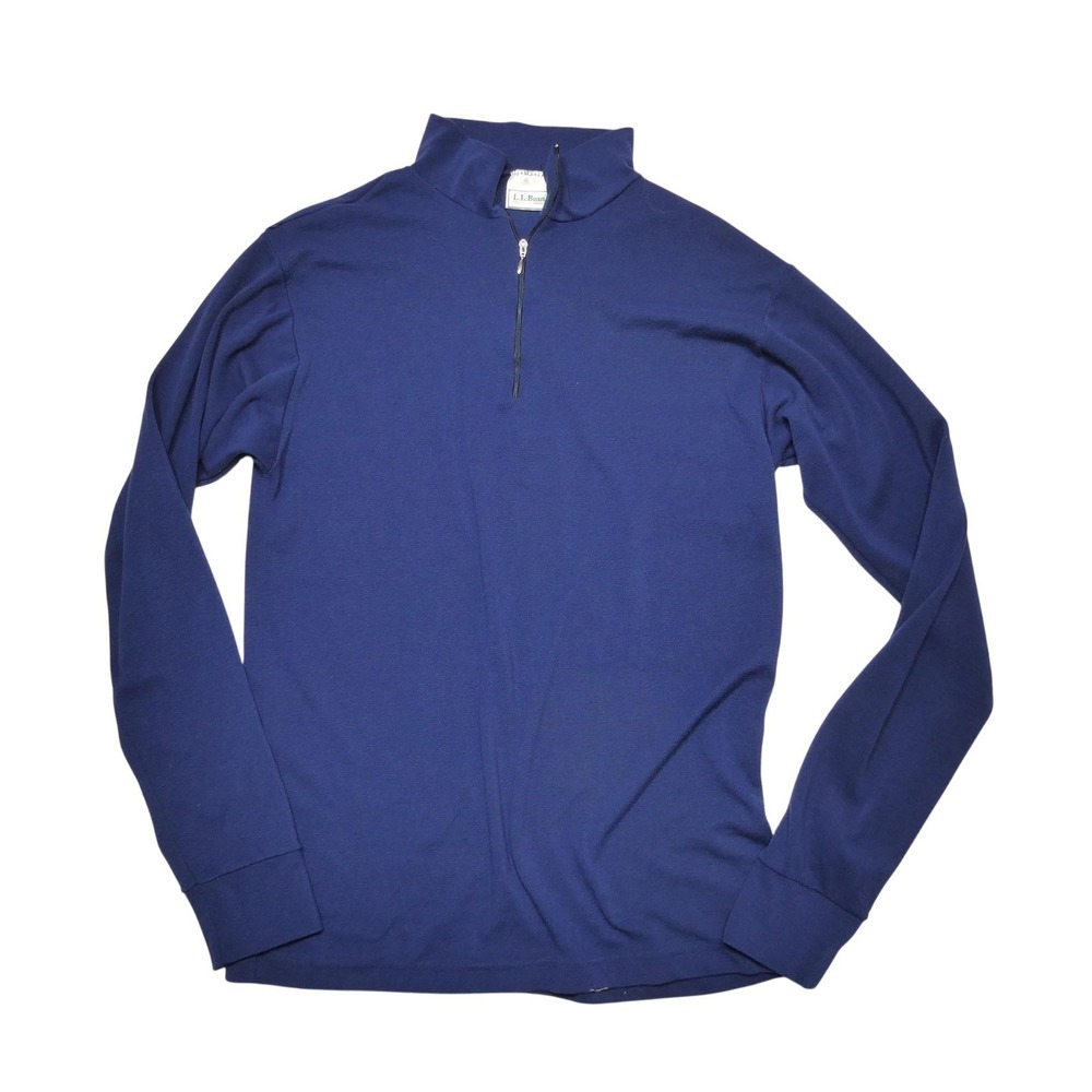 L.L. Bean Sweater Mens LT Blue‎ Cotton Blend 1/4 Zip Mock Neck Knit Made USA